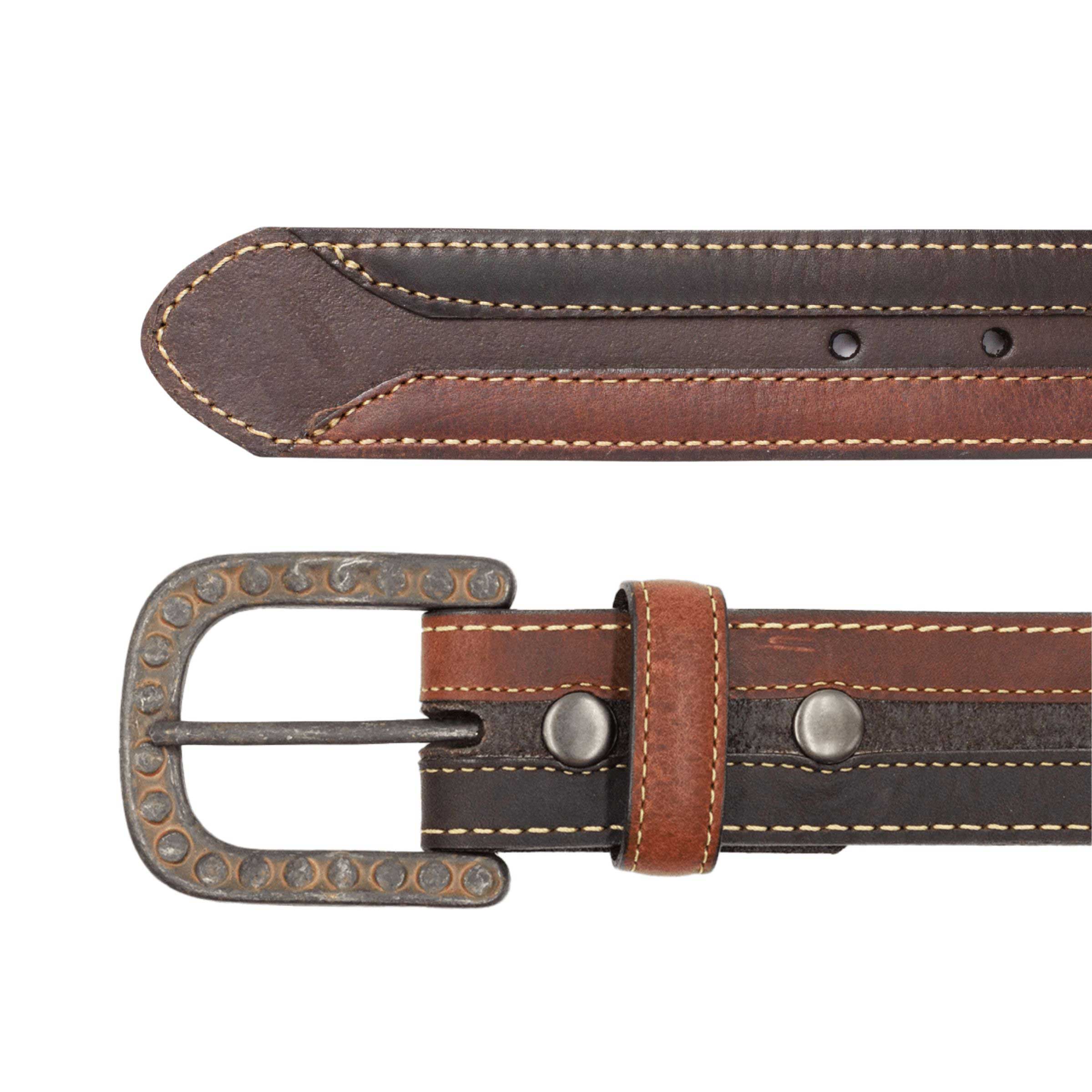Vintage Bison USA ROWAN American Bison Leather Belt for men, 1.57-inch wide, showcasing durable brown leather and classic buckle.