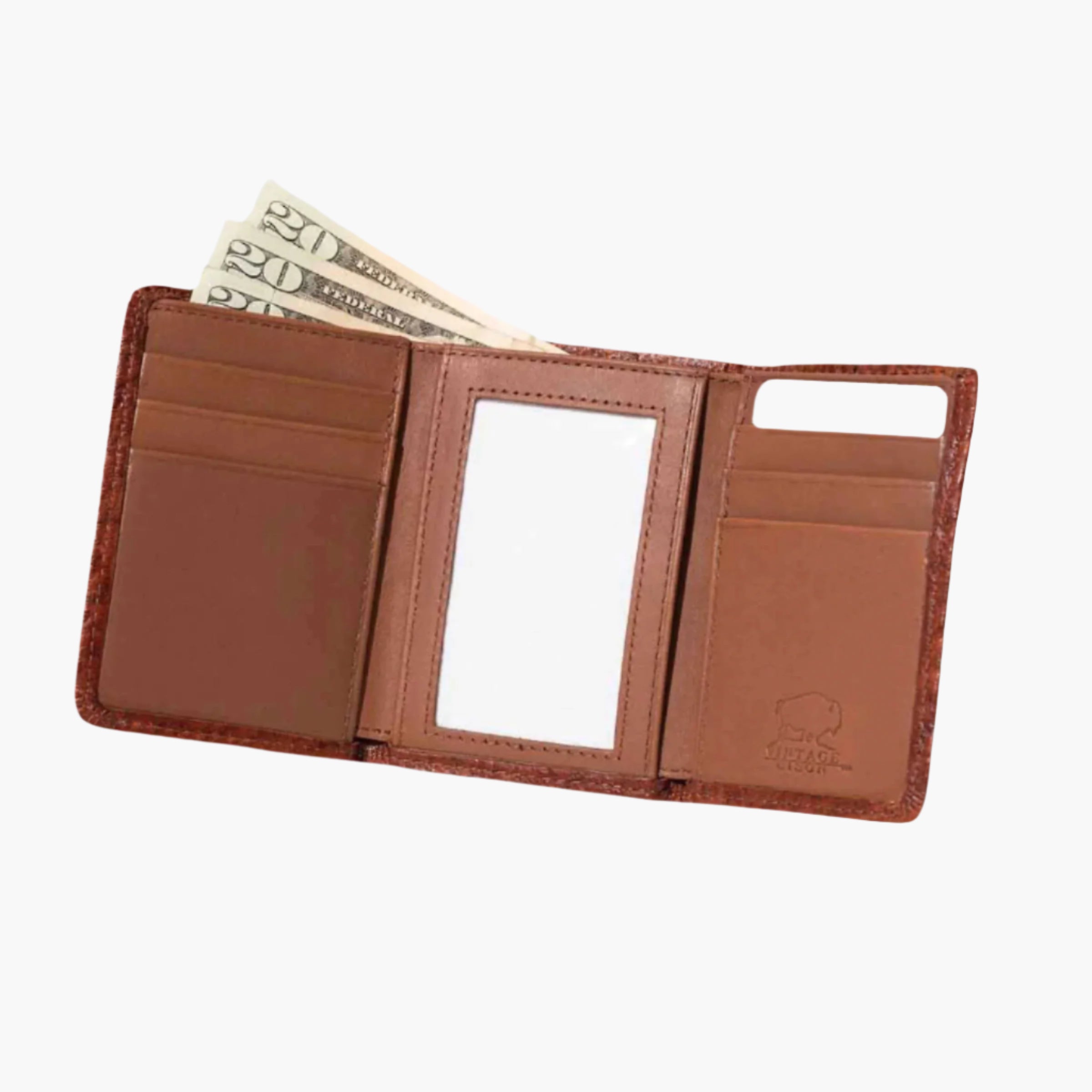 Bison leather trifold wallet peanut color