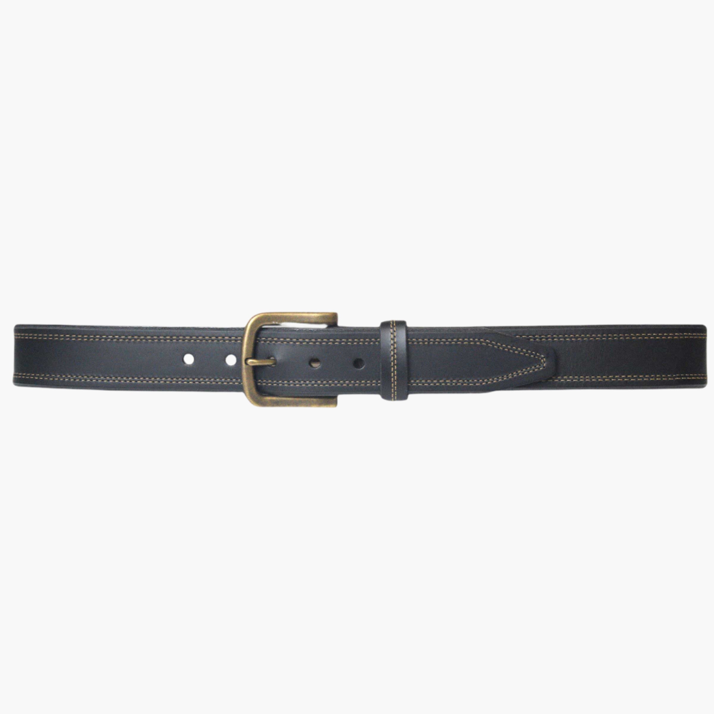 Lejon Belts Crusader men's belt with 1.5-inch width, black leather strap and detailed stitching.