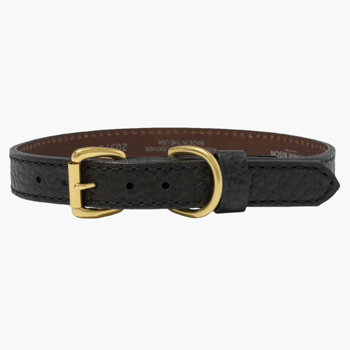 Black bison leather dog collar