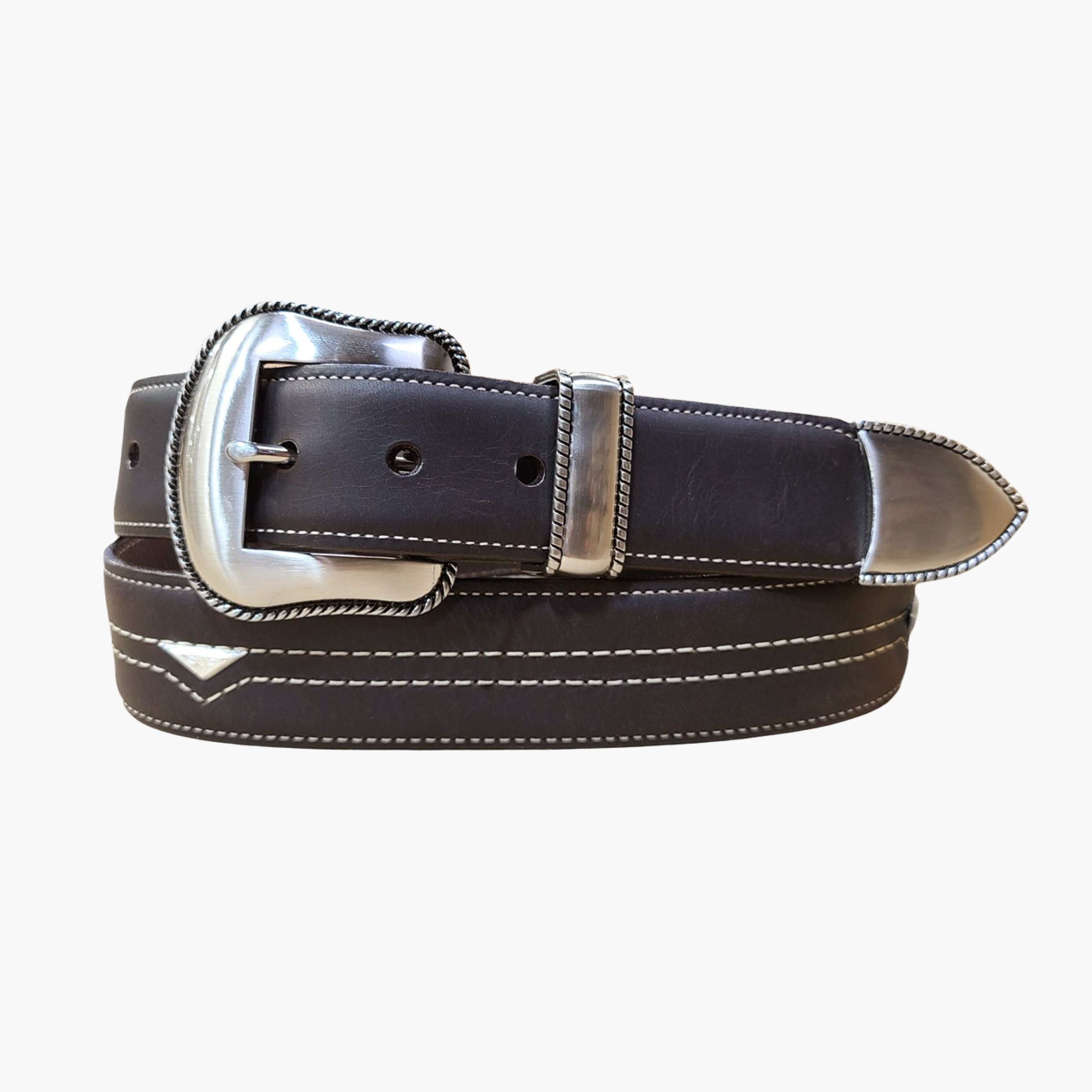 Men's leather belt with 3 piece buckle set