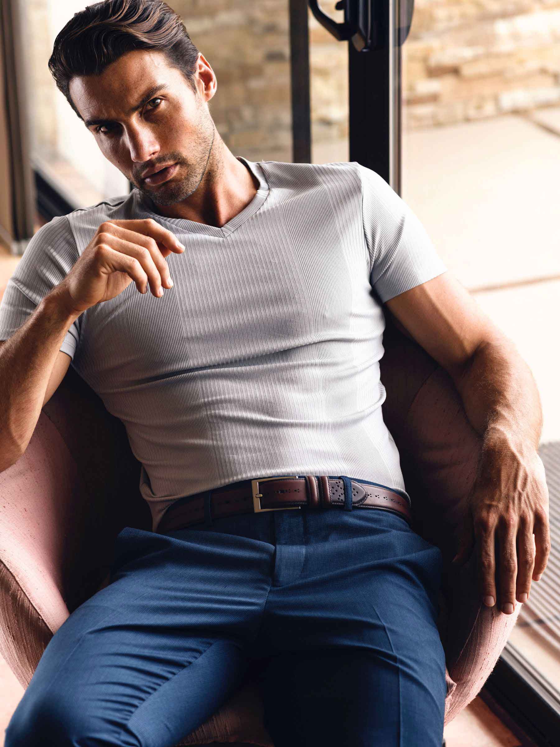 Leather men's belt by Lejon Belts, 1.3-inch width, featuring a sleek design and polished finish.