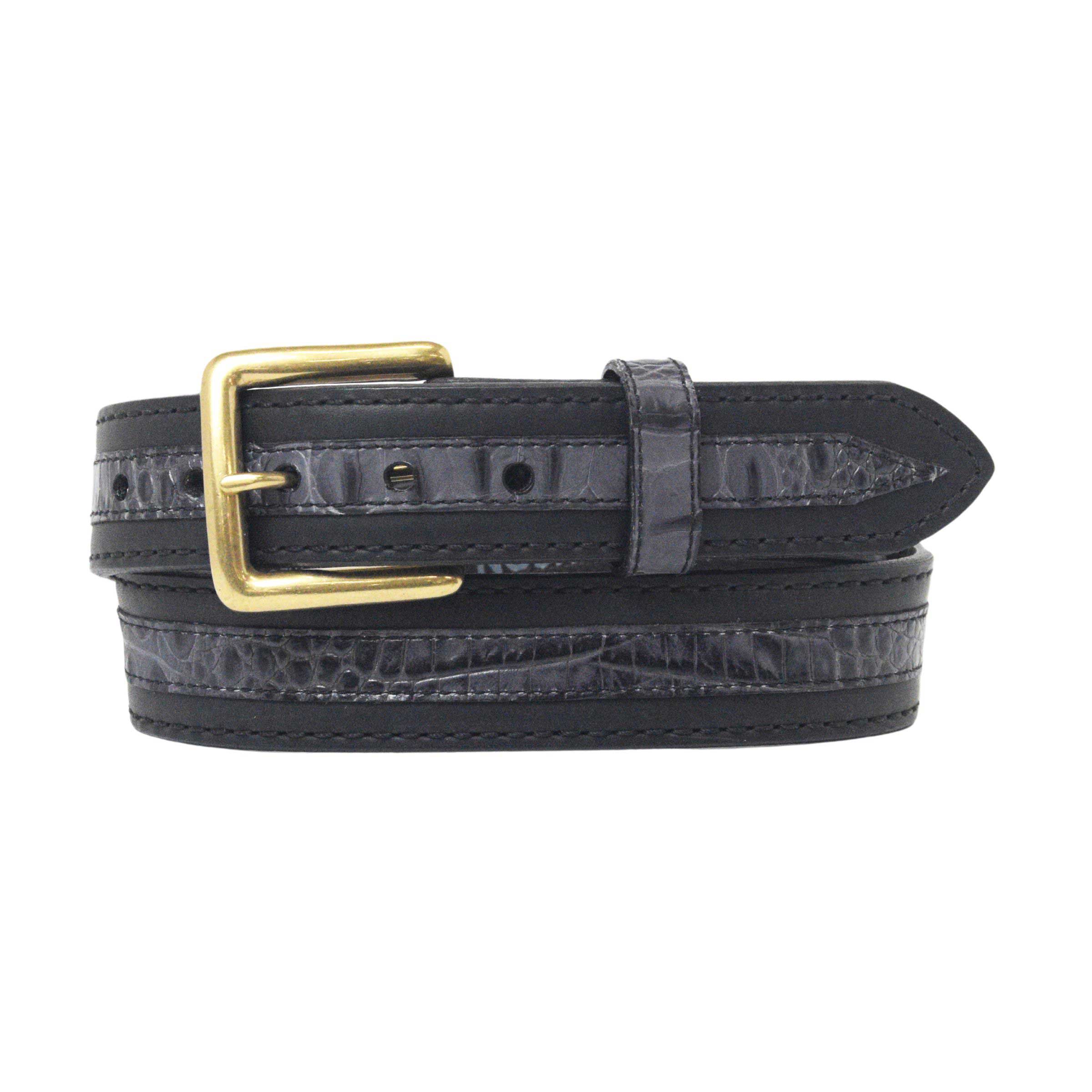 Black men's Crowley belt by Lejon Belts with 1.5-inch width, featuring a sleek leather strap and metal buckle.
