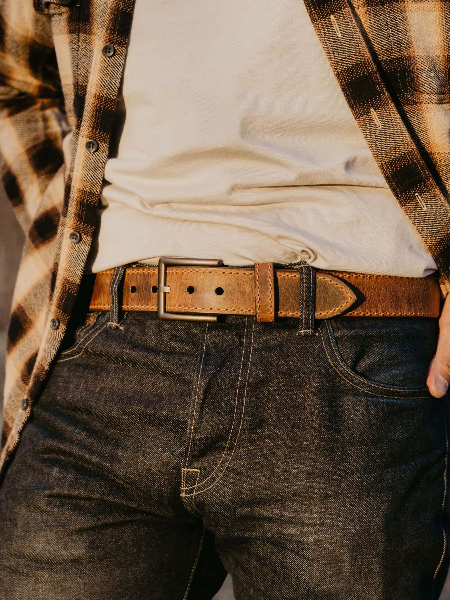 Men's crazy horse leather everyday carry belt