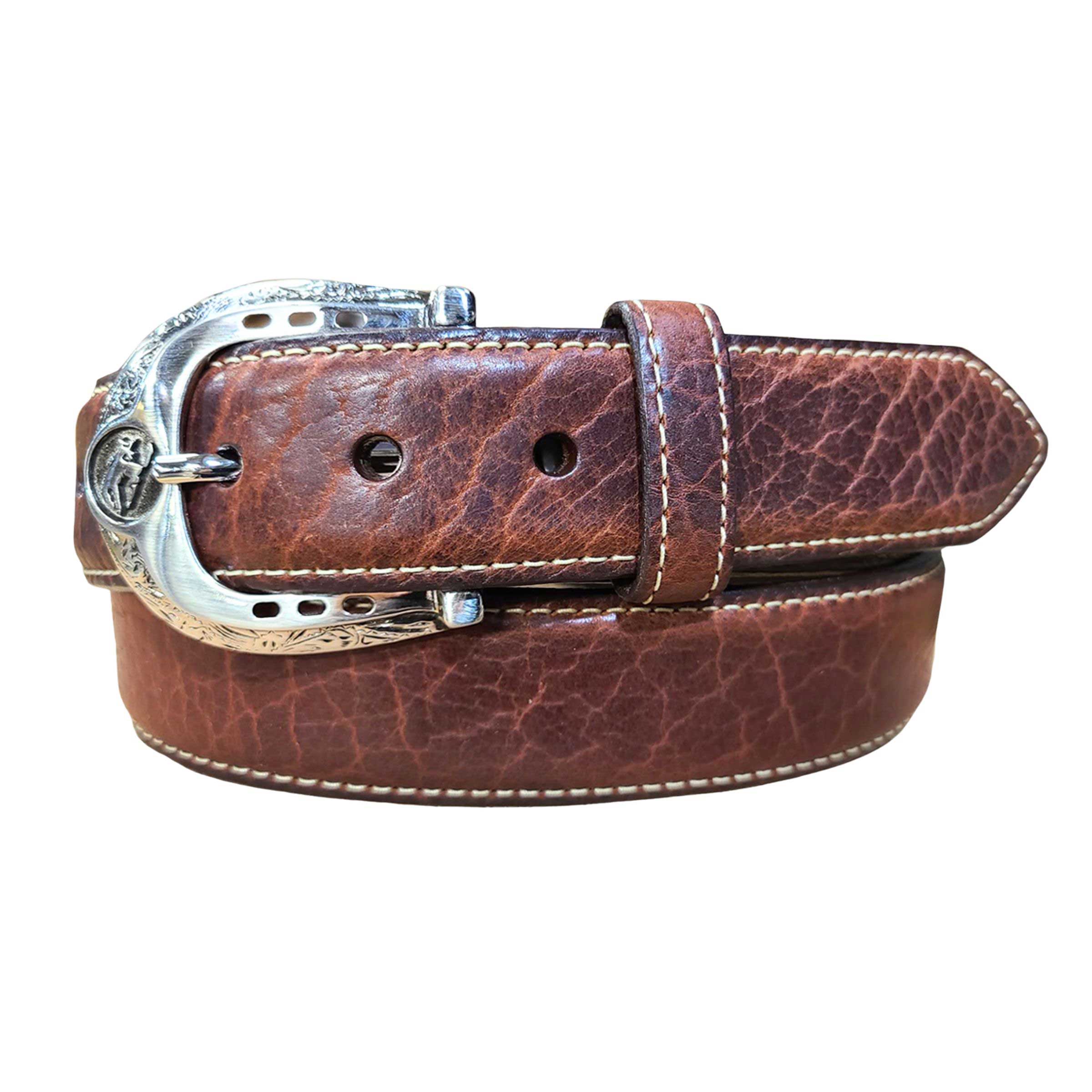 Glazed bison leather men's belt