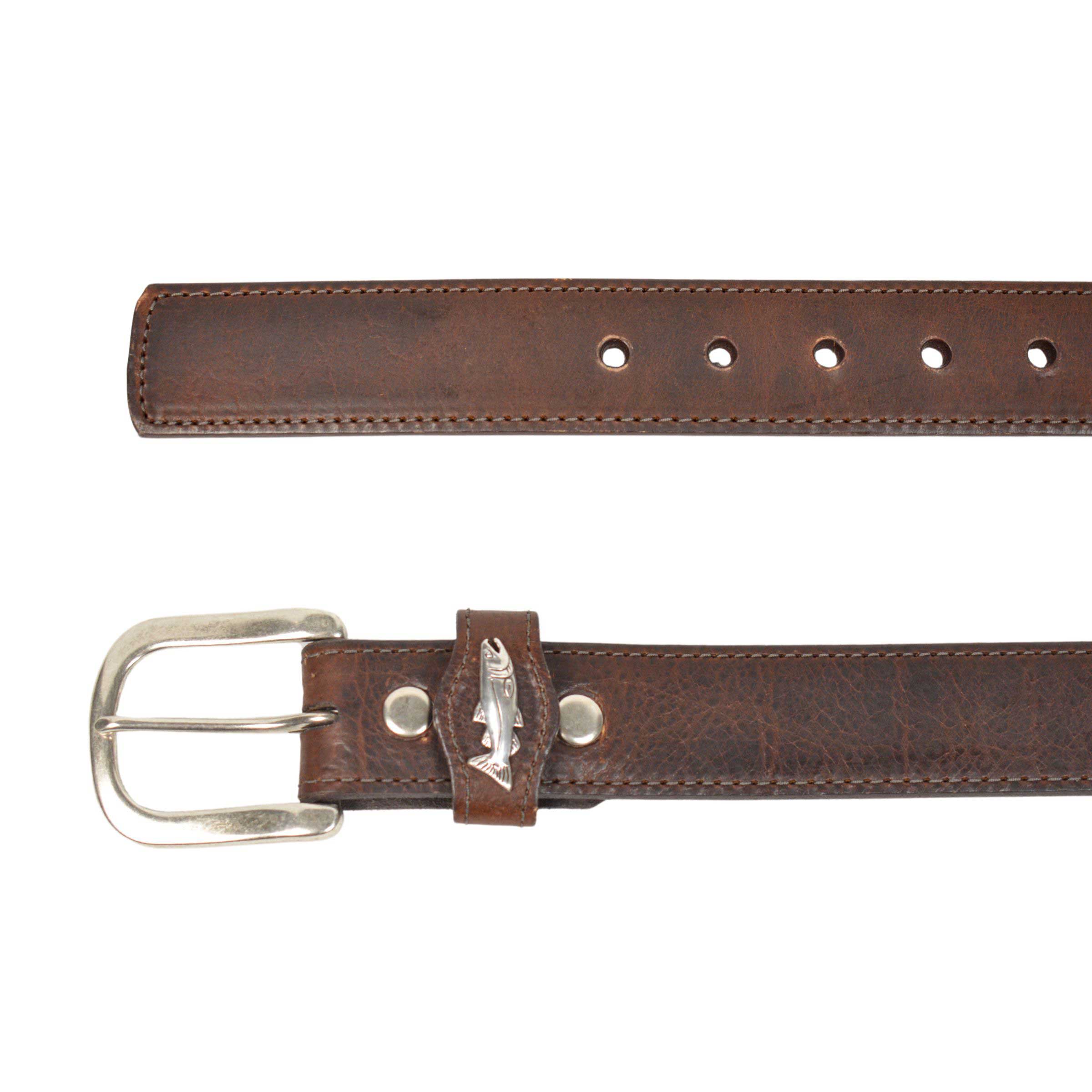 Men's brown leather belt with trout concho