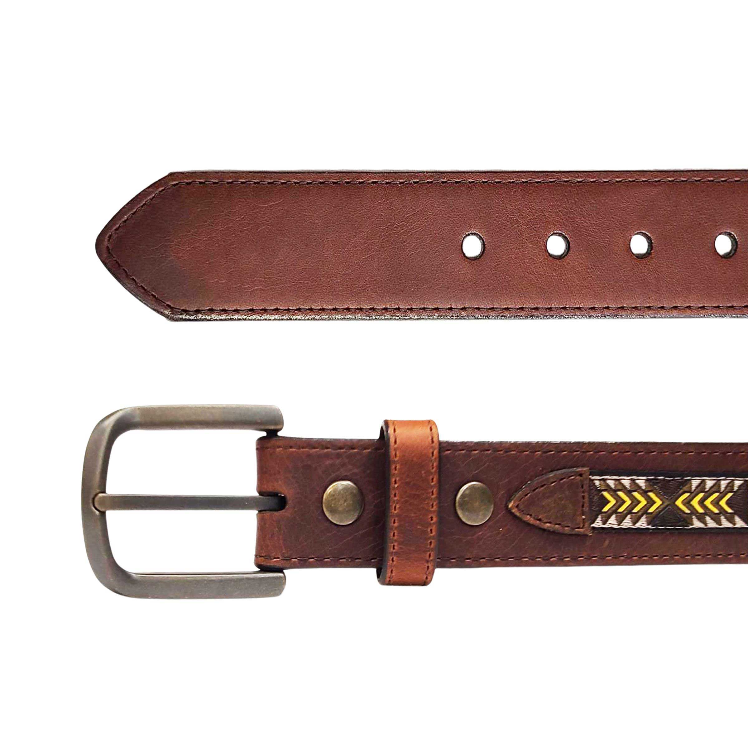 Azteca design men's leather belt