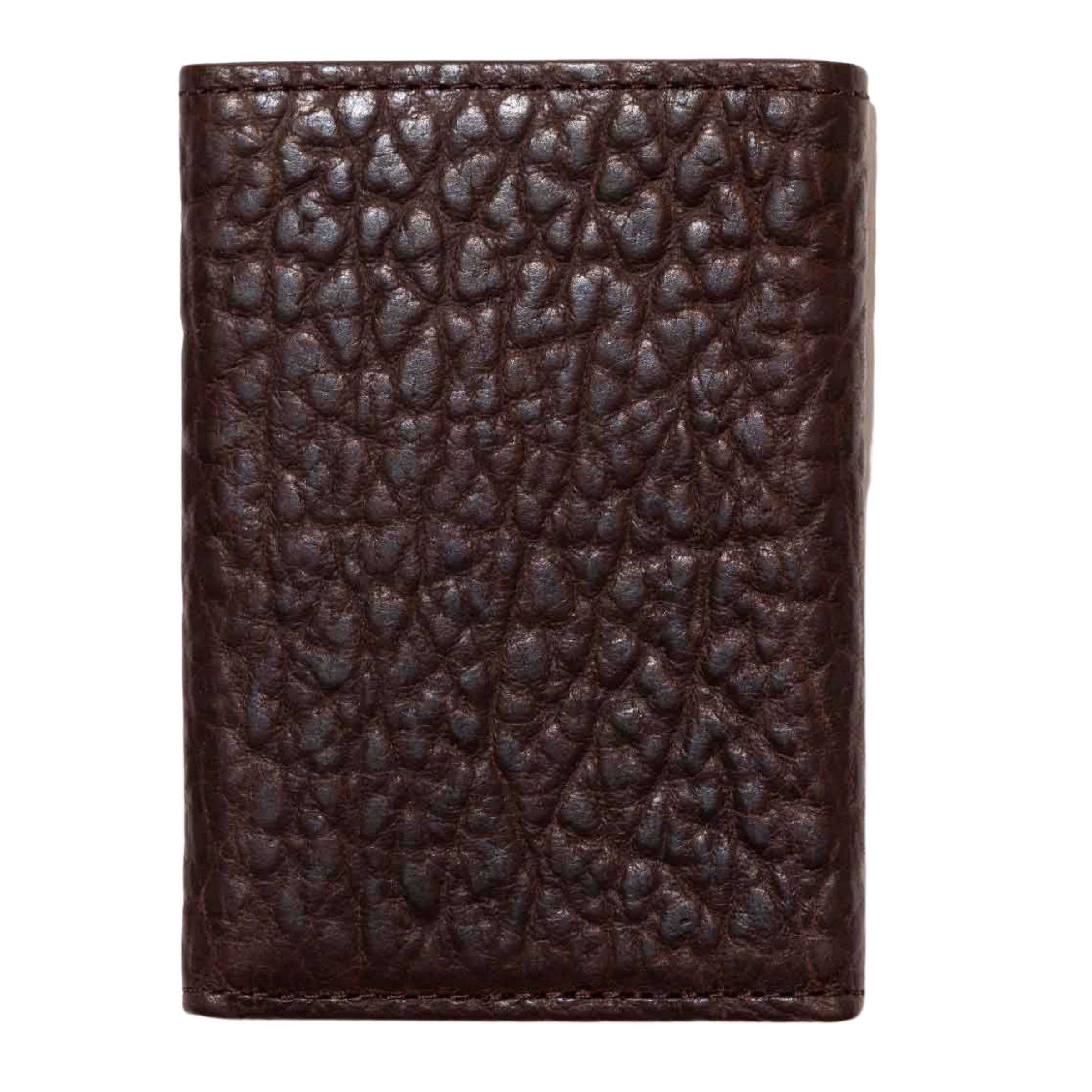 Bison leather trifold wallet brown color