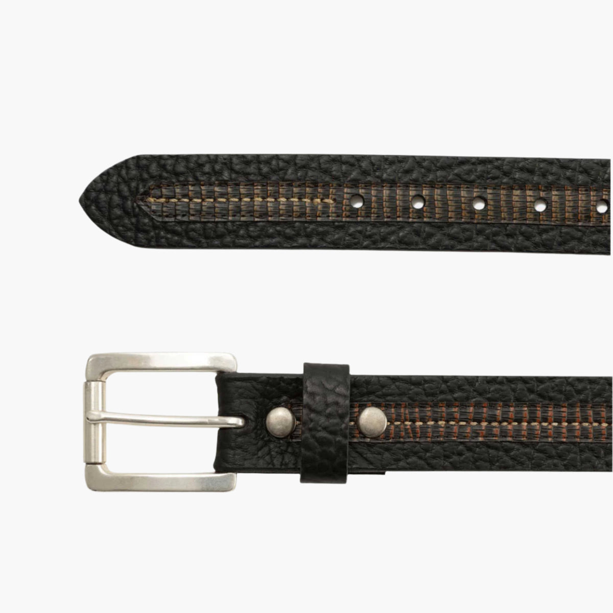 Vintage Oversized Riveted Woven Leather Belt Vintage Brown Leather Belt with HIFI Embossing Rivets and  main image 3