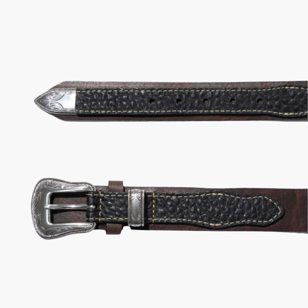 VTG ‘98 Barse San Antonio Black Croc Leather Belt L Silver Ranger Buckle 3pc Set Solid Sterling Silver Three-Piece Buckle Set Black Alligator  main image 4