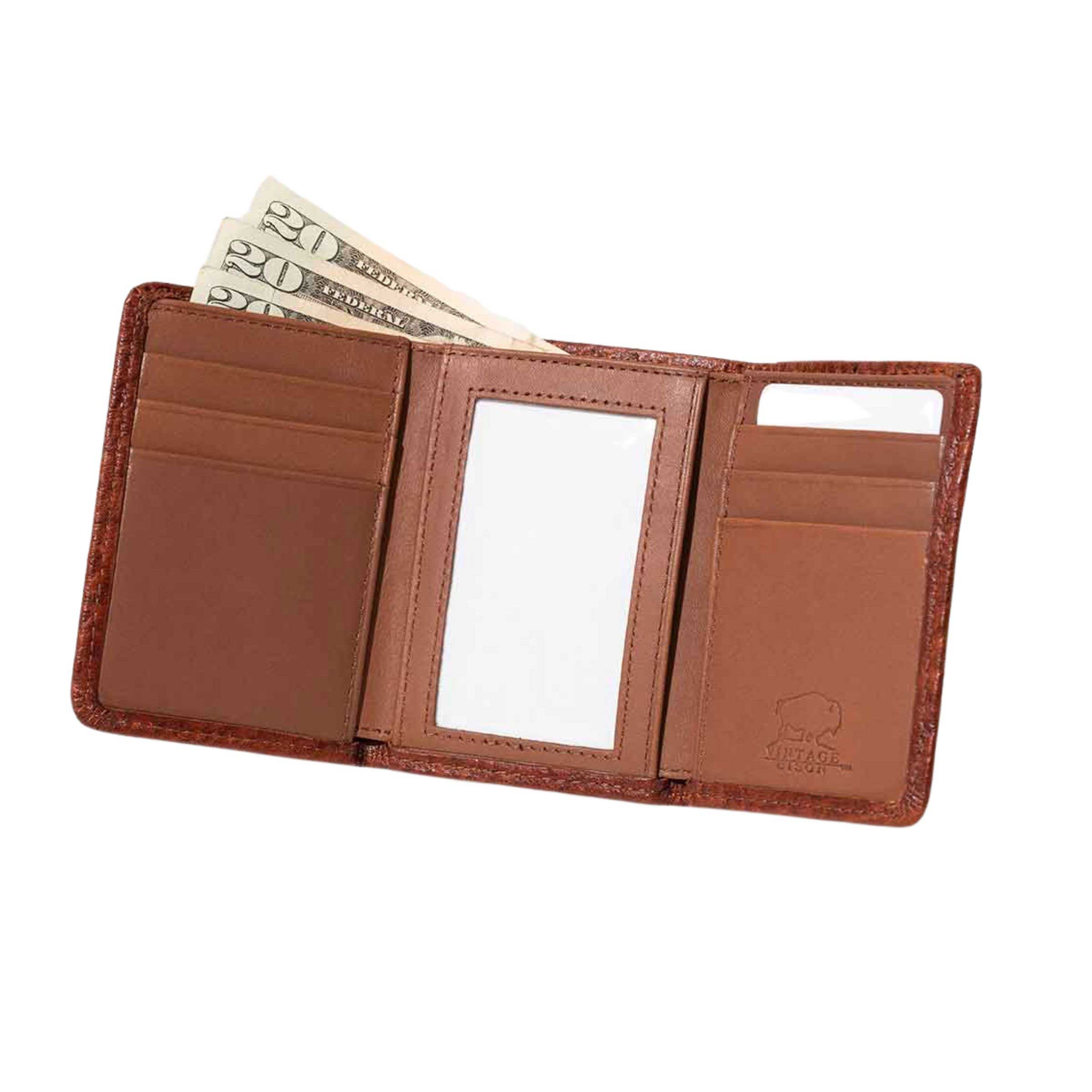 Bison leather trifold wallet peanut color