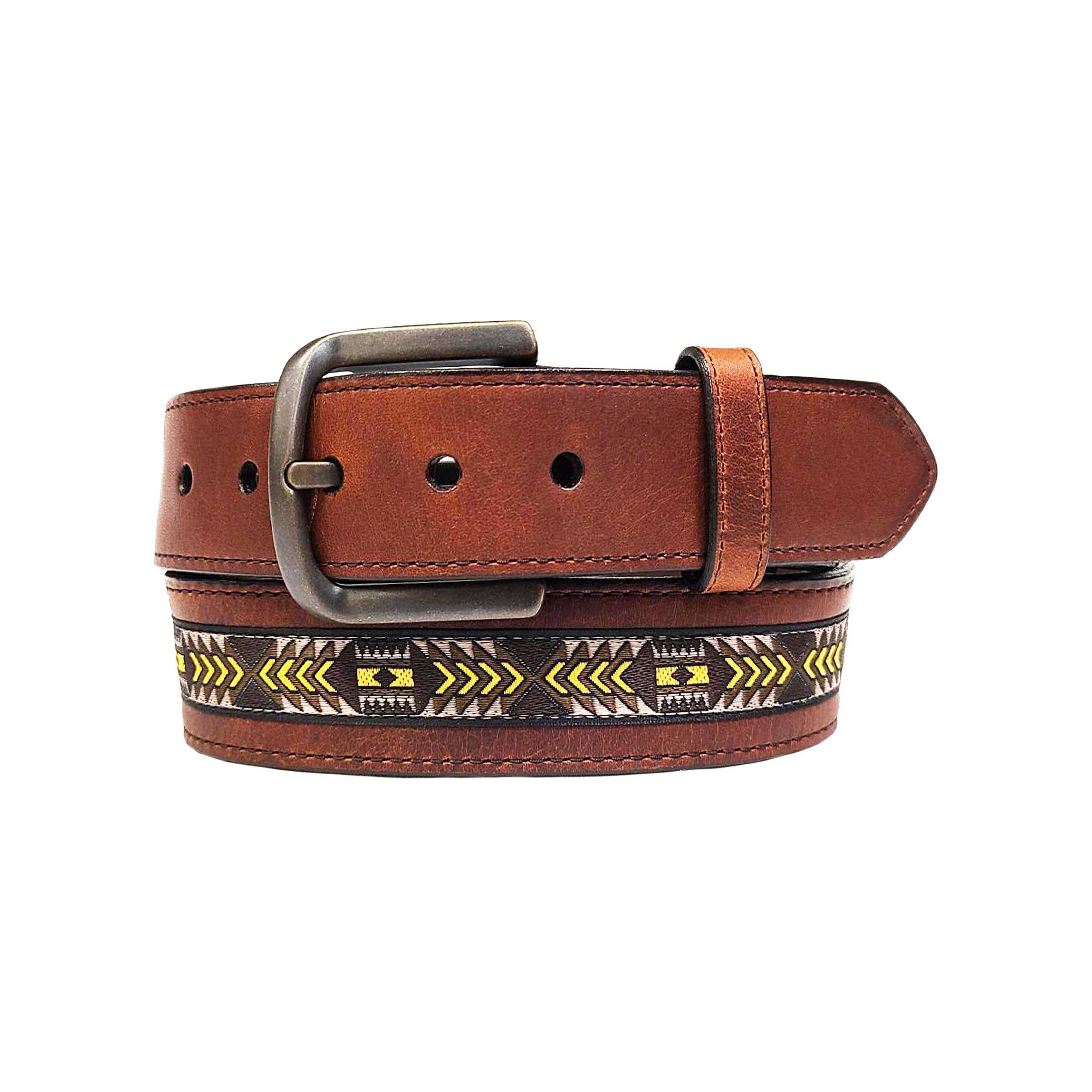 Azteca design men's leather belt