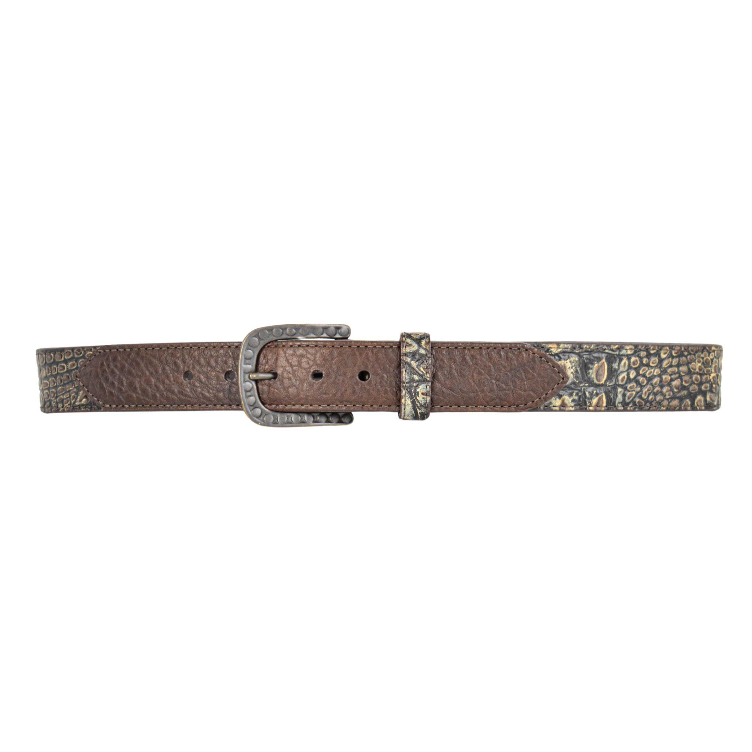 Lejon Belts men's toasted crocodile leather belt with 1.5-inch width, featuring textured crocodile pattern and polished finish.